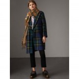 BURBERRY Lightweight Tartan Wool Tailored Coat | green plaid coats