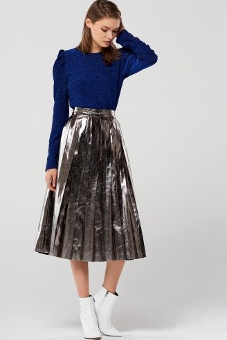 STORETS Lilly Metallic Pleated Skirt | silver skirts - flipped