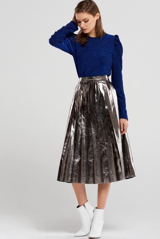 STORETS Lilly Metallic Pleated Skirt | silver skirts