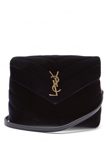 SAINT LAURENT Loulou Toy quilted-velvet cross-body bag – dark blue luxe bags - flipped