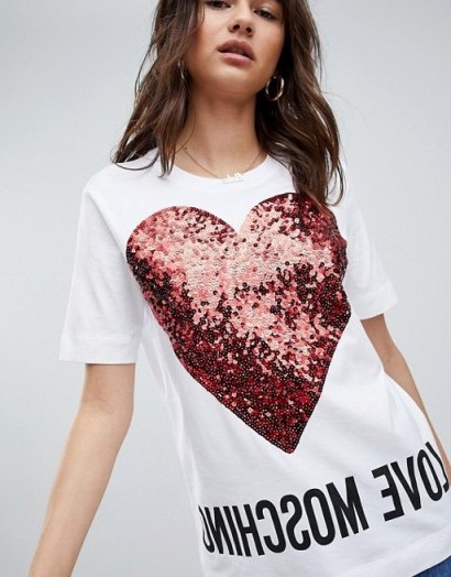 Love Moschino Sequin Heart T-shirt | designer tee - flipped