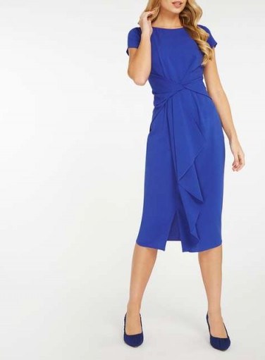 Dorothy Perkins Luxe Blue Frill Manipulated Dress – party dresses - flipped