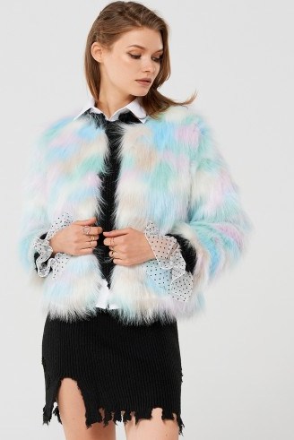 STORETS Lydia Rainbow Faux Fur Coat | shaggy winter coats - flipped