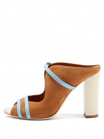 MALONE SOULIERS Maureen suede block-heel sandals ~ brown and blue strap heels - flipped