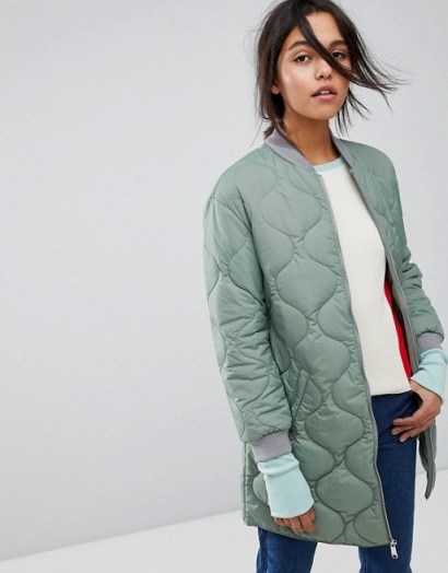 Max&Co Quilted Bomber Jacket – green longline padded jackets - flipped