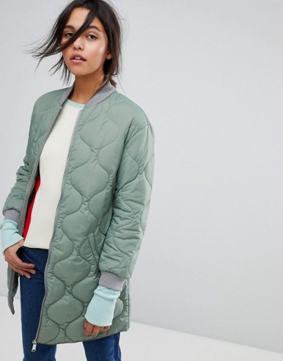 Max&Co Quilted Bomber Jacket – green longline padded jackets