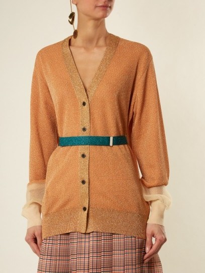 TOGA Mesh-cuff belted cardigan ~ metallic cardigans ~ luxe knitwear - flipped
