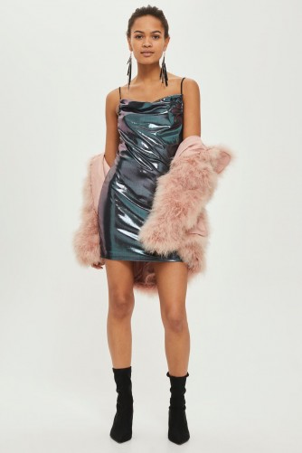 TOPSHOP Metallic Cowl Slip Mini Dress / silver slip dresses