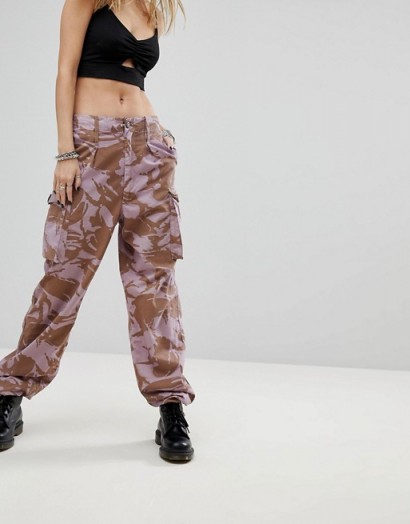 Milk It Vintage Over-Dyed Military Trousers | lilac printed cargo pants