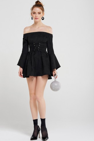 STORETS Mimi Lace-up Waist Off-the-shoulder Dress | bardot party dresses