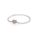 PANDORA Moments Silver Bracelet, PANDORA Rose Pavé Heart | bracelets for charms