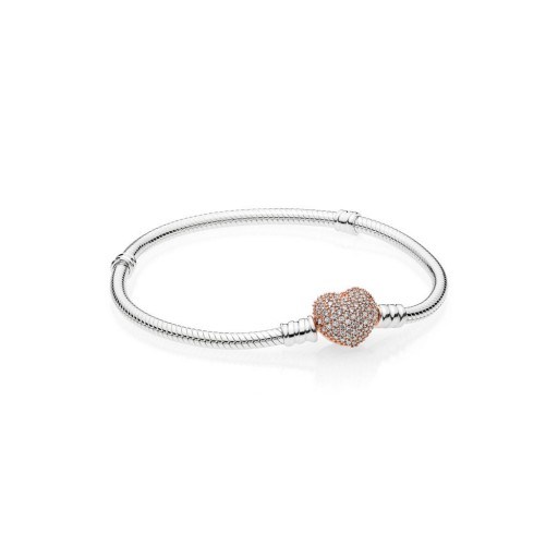 PANDORA Moments Silver Bracelet, PANDORA Rose Pavé Heart | bracelets for charms - flipped