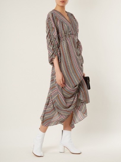 PREEN BY THORNTON BREGAZZI Monica hammered-silk checked dress ~ ruched dresses - flipped