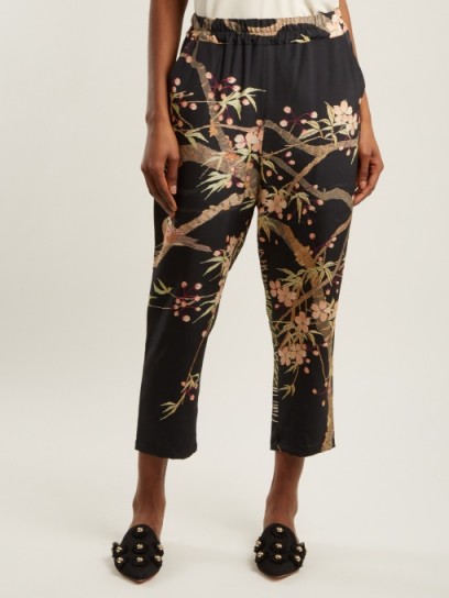 BY WALID Morton Cherry Blossom-print silk cropped trousers – oriental prints – printed crop leg pants