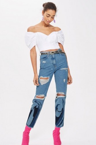 Topshop MOTO Flame Applique Mom Jeans - flipped