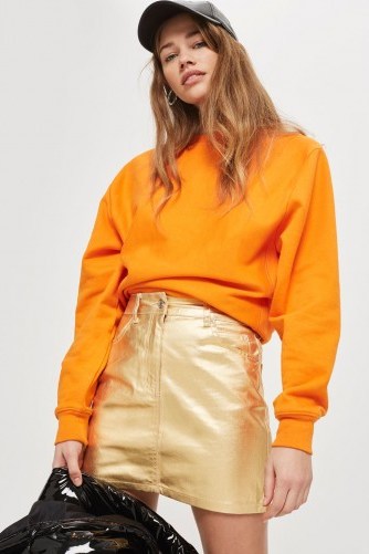 TOPSHOP MOTO Gold Denim Skirt – casual luxe skirts - flipped