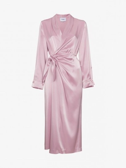 Nanushka Ezra Pink Satin Wrap Around Dress – silky fluid dresses - flipped