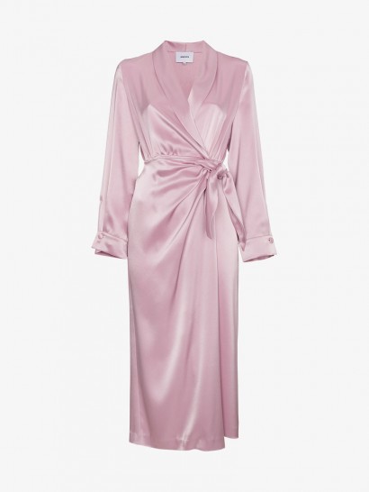 Nanushka Ezra Pink Satin Wrap Around Dress – silky fluid dresses