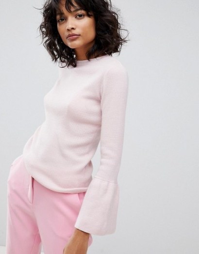 2nd Day Fluted Sleeve Knit Top | pink knitted tops - flipped