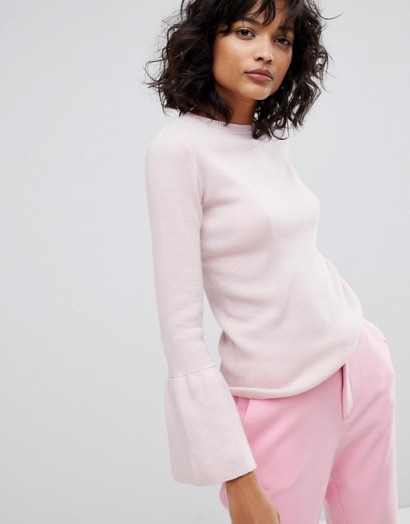 2nd Day Fluted Sleeve Knit Top | pink knitted tops