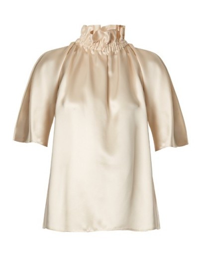 ROKSANDA Neema silk-satin smocked blouse / ivory ruffle neck blouses - flipped