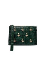 Neiman Marcus Bee Charm Croc-Embossed Faux-Leather Wristlet Pouch / embellished clutch bags / green pouches