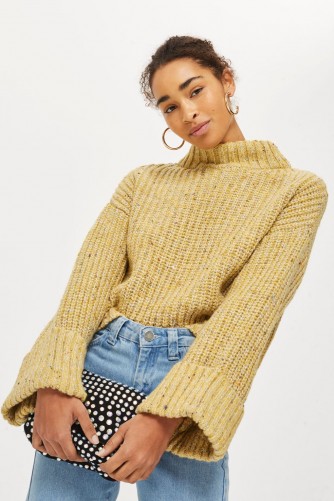 Topshop Neppy Turn Back Jumper | yellow chunky funnel neck jumpers