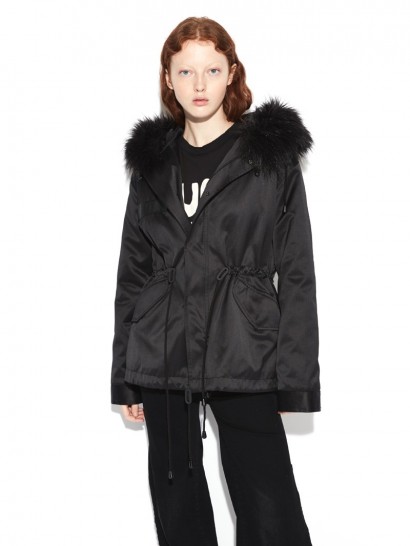 NILI LOTAN AVIANO JACKET | black fur hood jackets