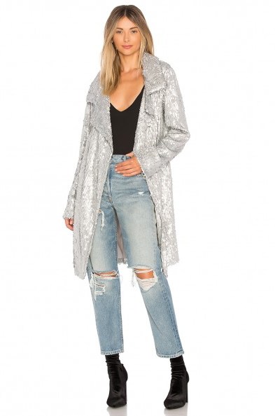 Norma Kamali ALL OVER SEQUIN JACKET | long silver jackets - flipped