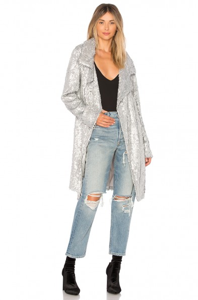 Norma Kamali ALL OVER SEQUIN JACKET | long silver jackets