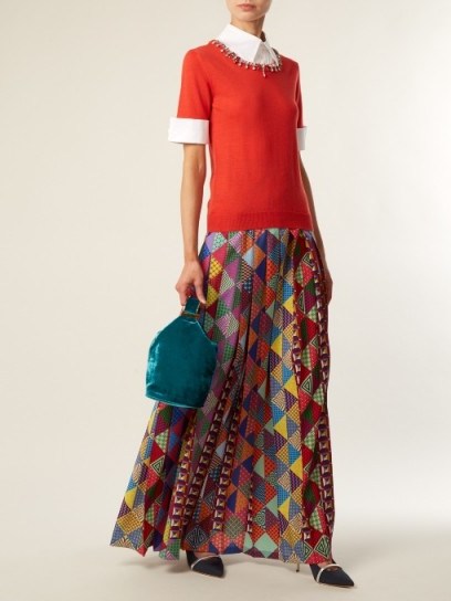 MARY KATRANTZOU Nyx pleated crepe maxi skirt ~ long multi-coloured printed skirts - flipped
