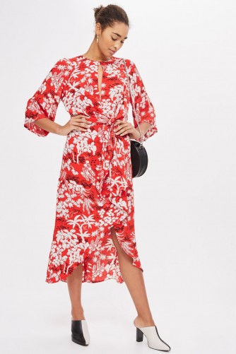 Topshop Oriental Fern Knot Front Dress | red printed tie front dresses