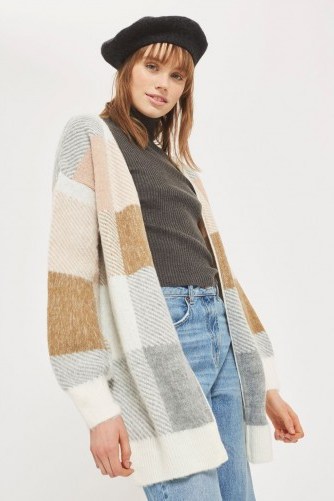 Topshop Oversized Checked Cardigan | neutral patchwork pattern cardigans - flipped