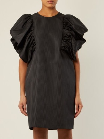 MSGM Oversized ruffled-sleeve moire dress ~ black ruffle dresses - flipped