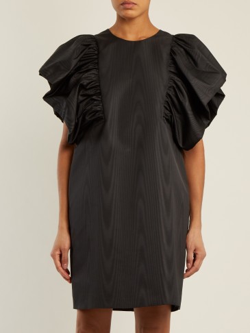 MSGM Oversized ruffled-sleeve moire dress ~ black ruffle dresses