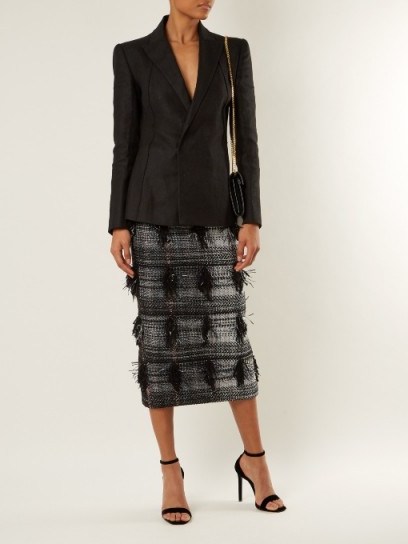 CARL KAPP Palm Fancy tweed pencil skirt ~ straight fringed midi skirts - flipped