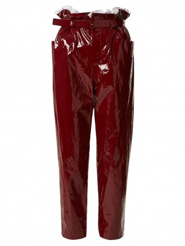 ISA ARFEN Paperbag-waist straight-leg cropped trousers | red high shine pants - flipped