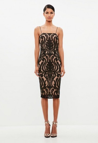 peace + love black baroque placed lace midi dress ~ strappy going out dresses ~ party luxe - flipped