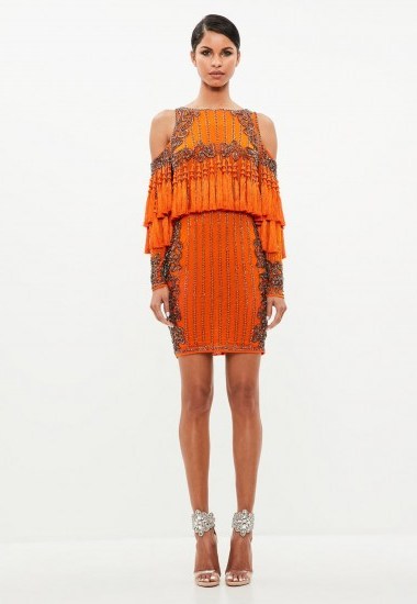 peace + love orange tassel mini dress | cold shoulder party dresses - flipped