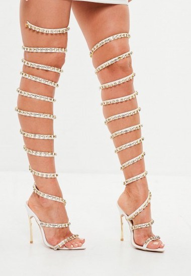peace + love slinky embellished high leg heel – strappy party heels - flipped