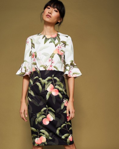 TED BAKER AREEA Peach Blossom fluted sleeve dress | pretty party dresses