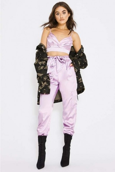 PIA MIA LILAC RUCHED CROP TOP