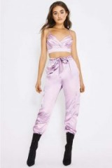 PIA MIA LILAC SATIN COMBAT TROUSERS – luxe pants