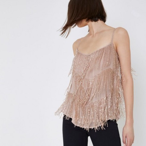 River Island Pink beaded cami top – strappy party tops - flipped