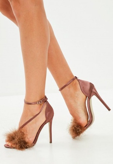 MISSGUIDED pink feather asymmetric sandals – fluffy party heels - flipped
