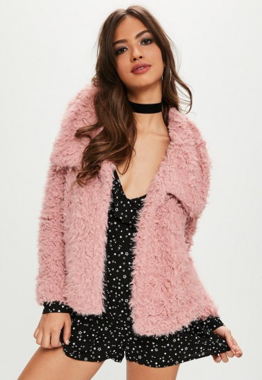 MISSGUIDED pink shaggy faux fur coat – fluffy coats
