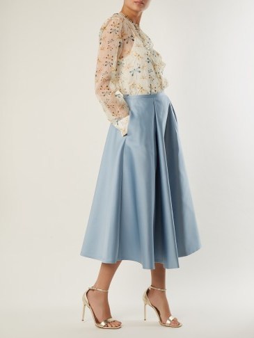 ROCHAS Pleated duchess-satin midi skirt | sky-blue full skirts - flipped