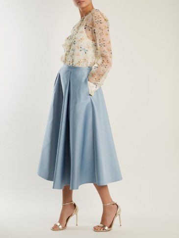 ROCHAS Pleated duchess-satin midi skirt | sky-blue full skirts