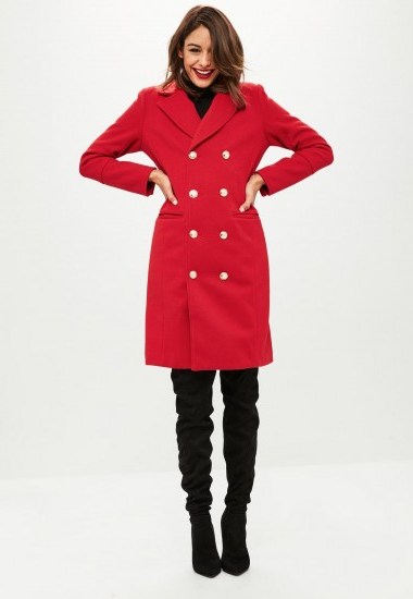 MISSGUIDED red longline button detail wool coat - flipped