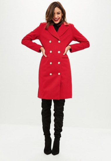 MISSGUIDED red longline button detail wool coat